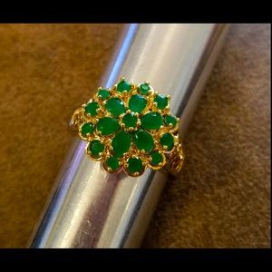 🦚Stunning Emerald Sterling Silver Two-Tone Filigree Flower Ring!
